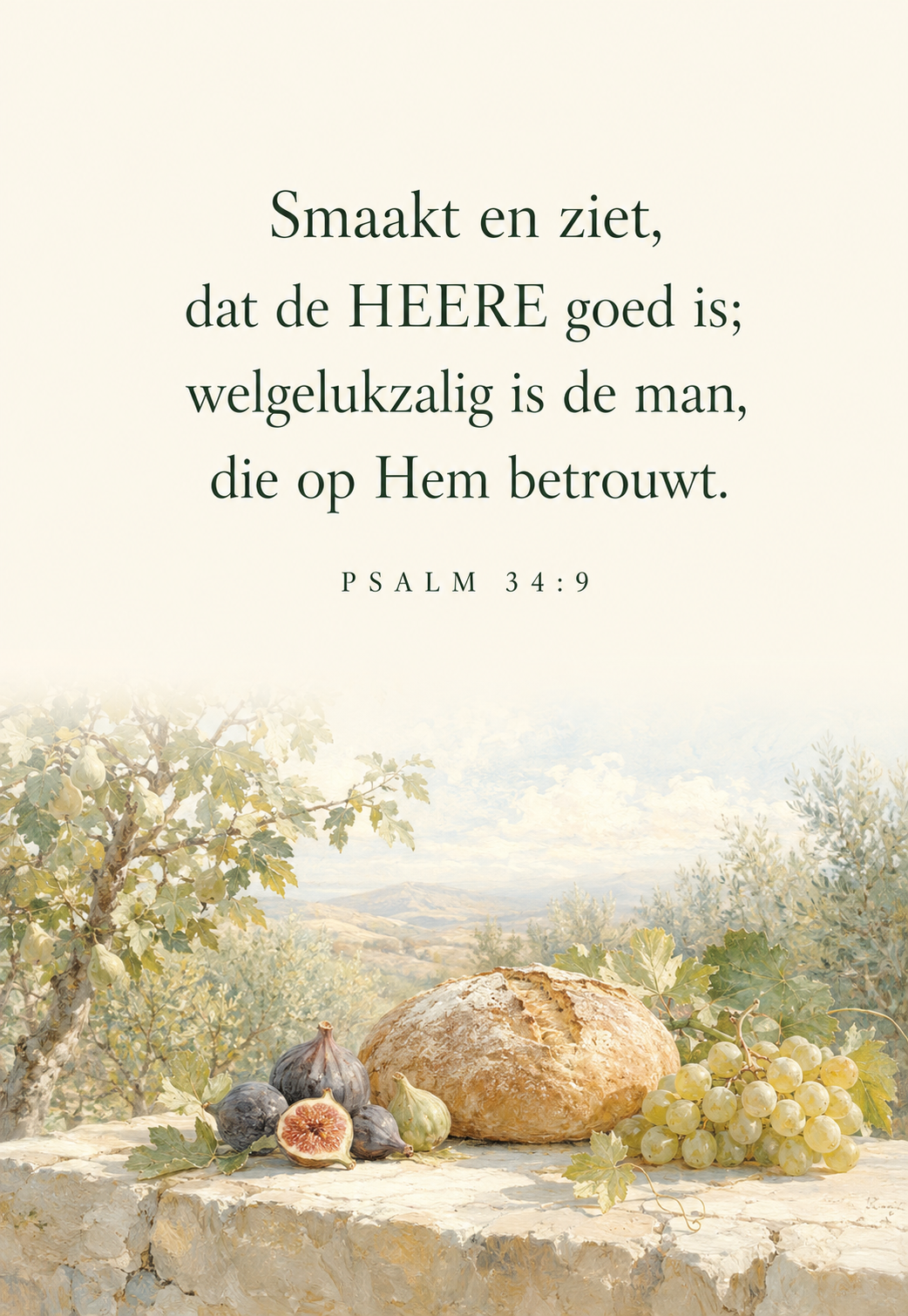 Brood, vijgen en druiven in de boomgaard